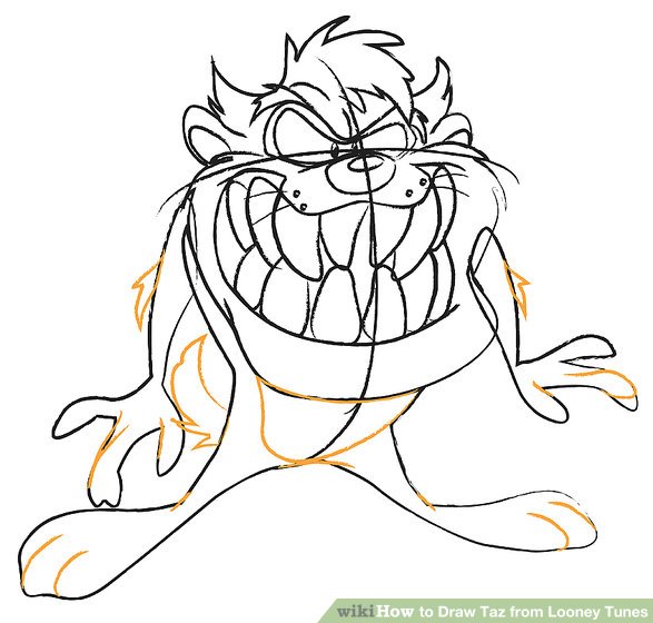587x560 how to draw taz from looney tunes steps - Taz Drawing