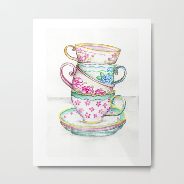 700x700 tea cup art kitchen watercolor painting drawing metal print - Tea Cup Drawing