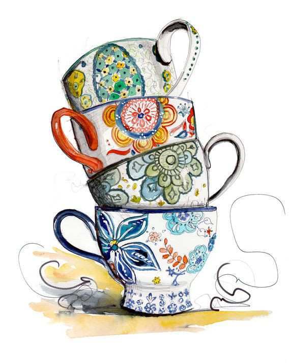 570x712 tea cup coloring - Tea Cup Drawing