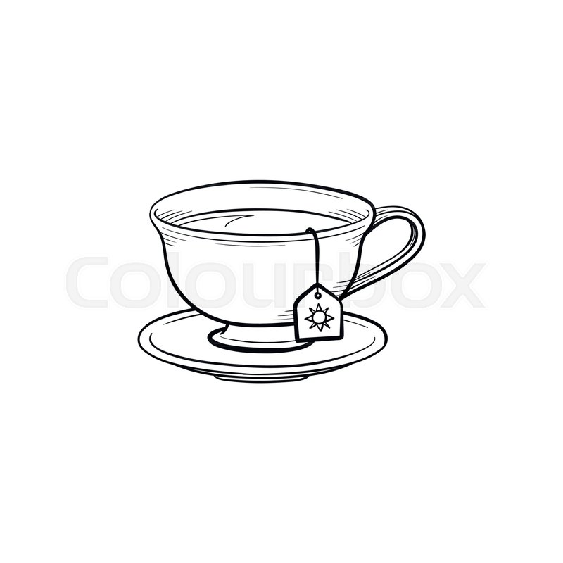 800x800 cup with tea bag hand drawn outline stock vector colourbox - Tea Cup Line Drawing