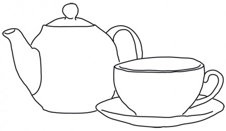 449x260 line art tea pot with cup - Tea Cup Line Drawing