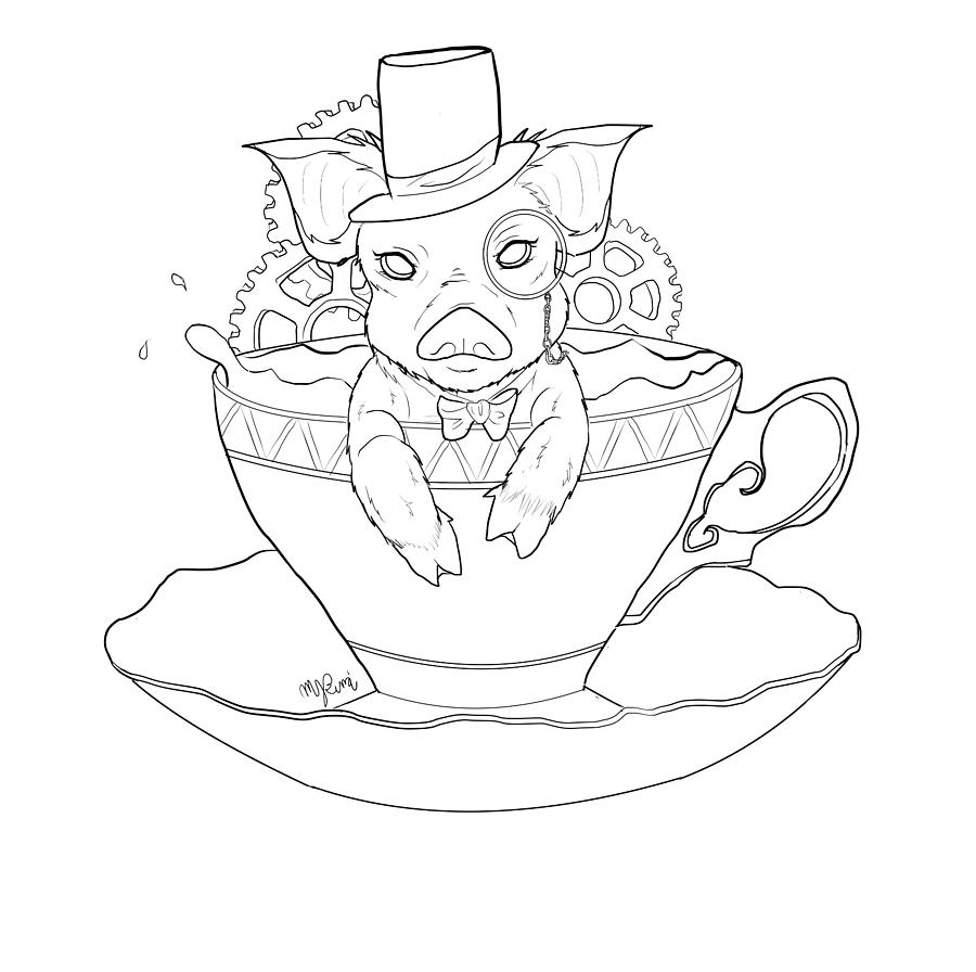 900x896 Teacup Pig Line Art Digital Art - Tea Cup Line Drawing