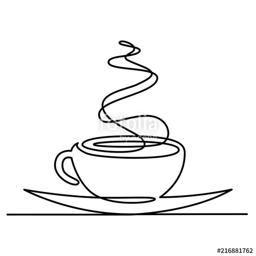 500x500 continuous line drawing of cup of tea or coffee with steam linear - Tea Drawing