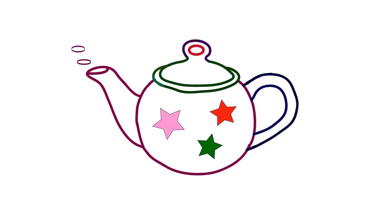 1280x720 how to draw and color a tea kettle easy step - Tea Kettle Drawing