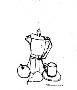 258x300 tea pot cup and fruit drawings drawing - Tea Kettle Drawing