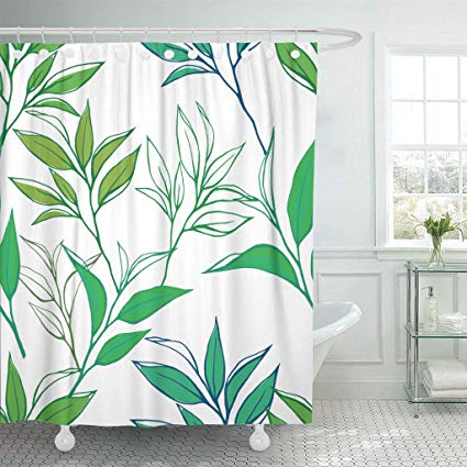425x425 Emvency Fabric Shower Curtain With Hooks Green Leaf - Tea Leaves Drawing
