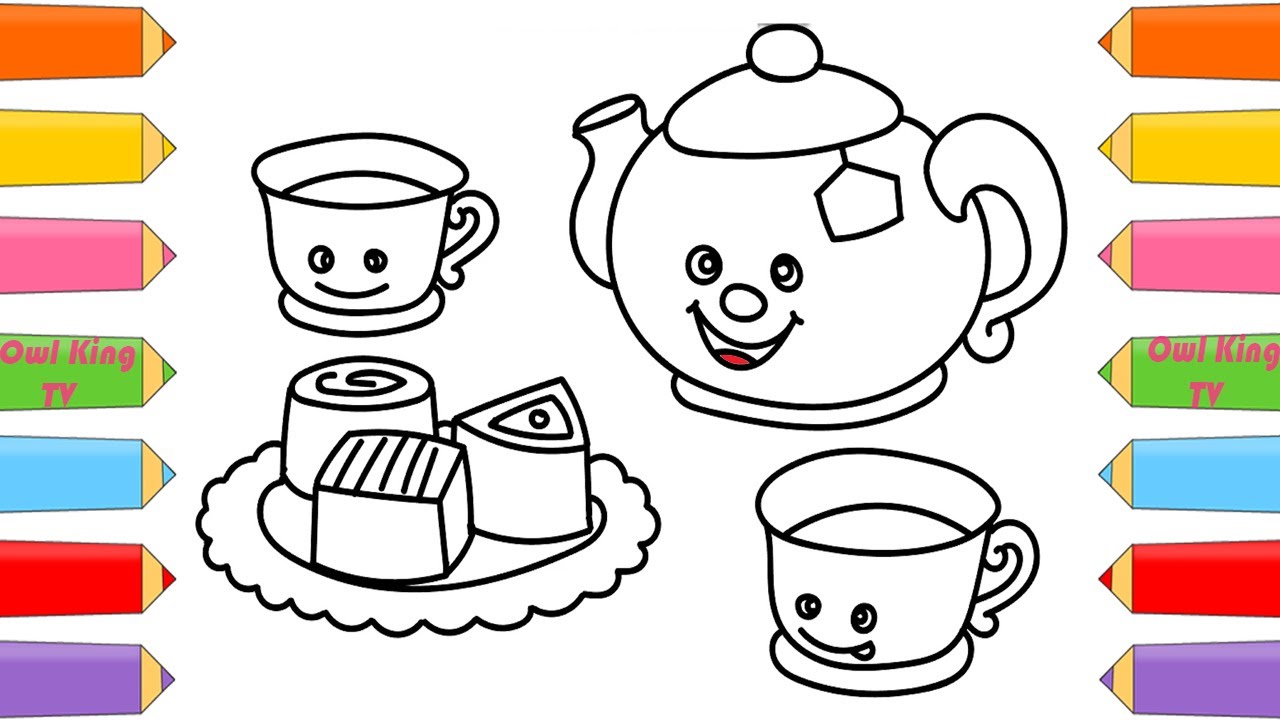 1280x720 How To Draw Tea Set, Chocolate, Finger Family Song Coloring Pages - Tea Set Drawing