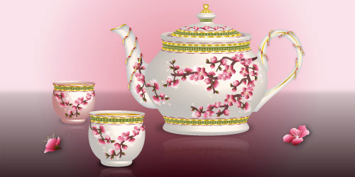 500x250 Premium Tutorial Draw An Oriental Teapot Set - Tea Set Drawing