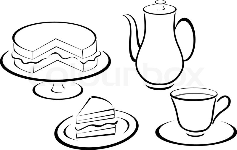 800x507 Tea Set And Bread Silhouette Stock Vector Colourbox - Tea Set Drawing
