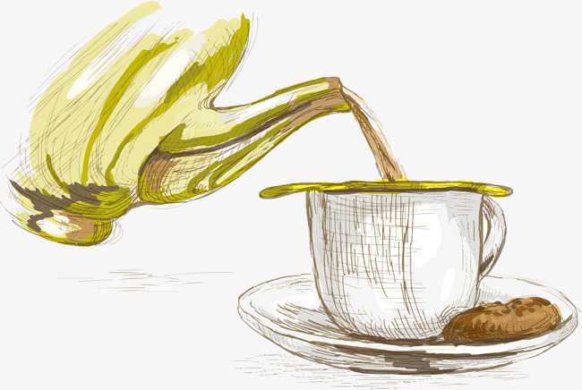 650x436 Vector Drawings Of Watercolor Tea Set, Hand, Coffee Cup, Coffee - Tea Set Drawing