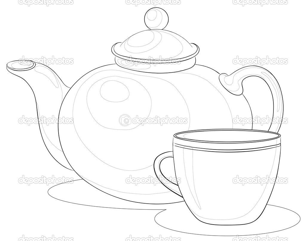 1024x806 Tea Set Drawings Teapot And Cup, Contours Stock Vector - Tea Set Drawing