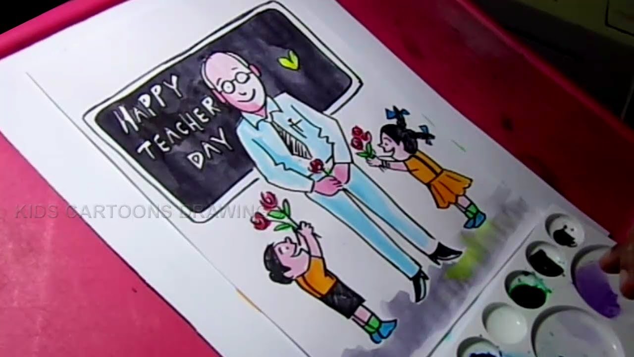 1280x720 how to draw teachers day greeting drawing for kids - Teacher Cartoon Drawing