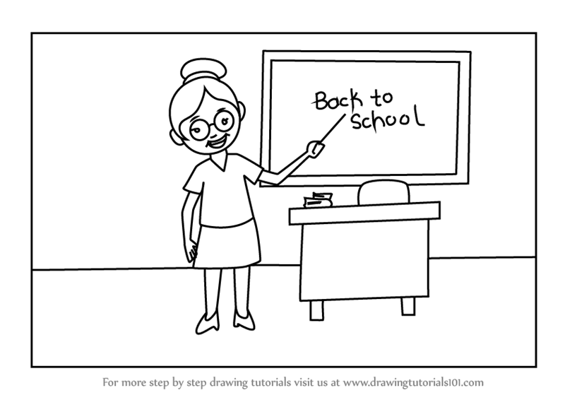 800x566 Learn How To Draw Teacher With Back To School - Teacher Drawing