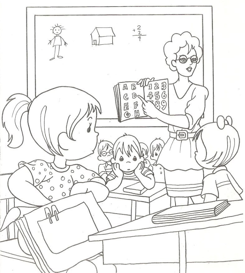 786x874 color classroom, class teacher image, online classroom colorings - Teacher Drawing