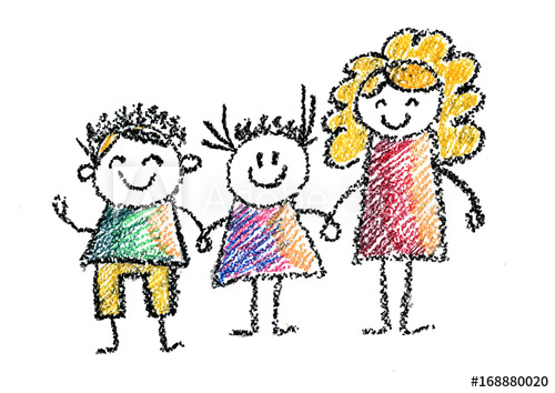 500x354 Children With Teacher Or Mother Kids Drawing Illustration - Teacher Drawing For Kids