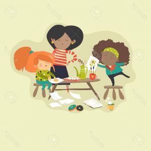 300x300 Photostock Vector Children With Teacher Drawing In Art Class - Teacher Drawing Images