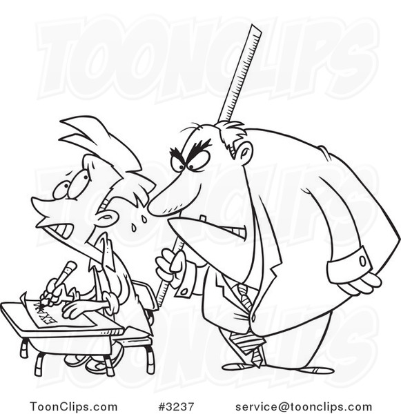 581x600 Cartoon Black And White Line Drawing Of An Intimidating Teacher - Teacher Line Drawing