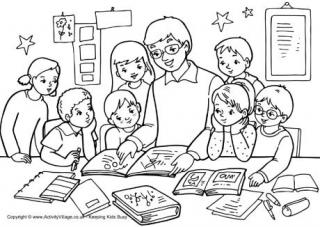 320x227 School Colouring Pages - Teacher Teaching Students Drawing