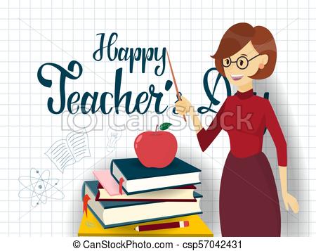 450x357 teachers day set happy teachers day greeting card with apple - Teachers Day Drawing