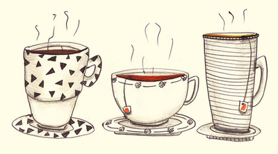 400x222 mary carlson coffee love in tea illustration, tea art, tea - Teacup Drawing Tumblr