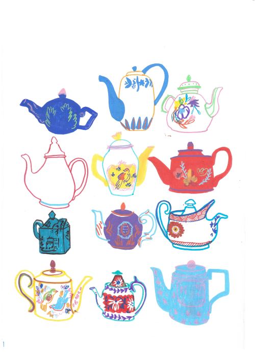 500x688 Drawing Illustration Birds Collection Flowers Family Tea Sketch - Teacup Drawing Tumblr