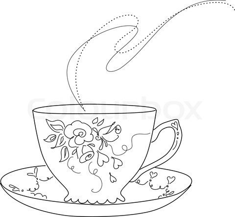 480x444 Free Sketch Of Fancy Tea Cup And Saucer Stock Vector Of 'clip - Teacup Line Drawing