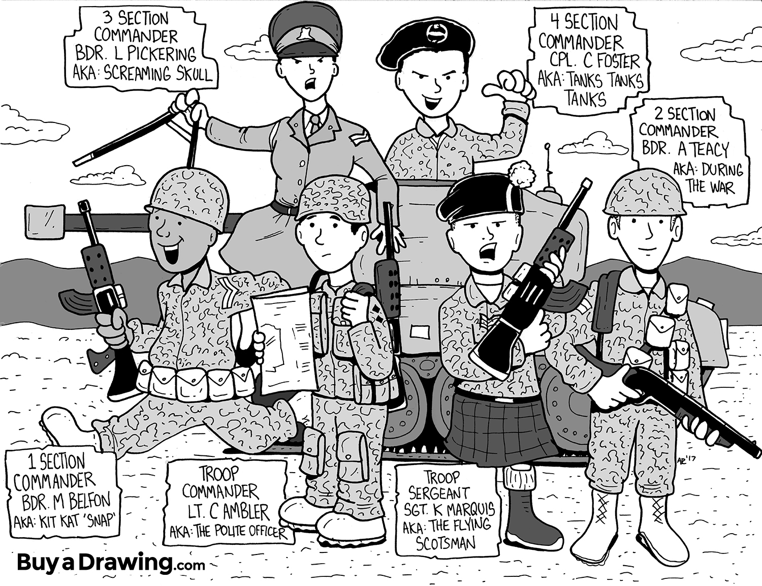 1500x1153 cartoon drawing of army team members - Team Drawing