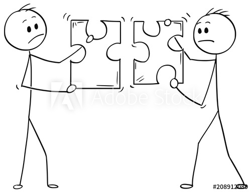 500x383 Cartoon Stick Man Drawing Conceptual Illustration Of Two - Teamwork Drawing