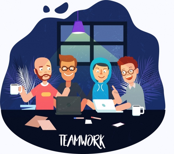 600x531 Teamwork Drawing Working Human Icons Colored Cartoon Decor Free - Teamwork Drawing