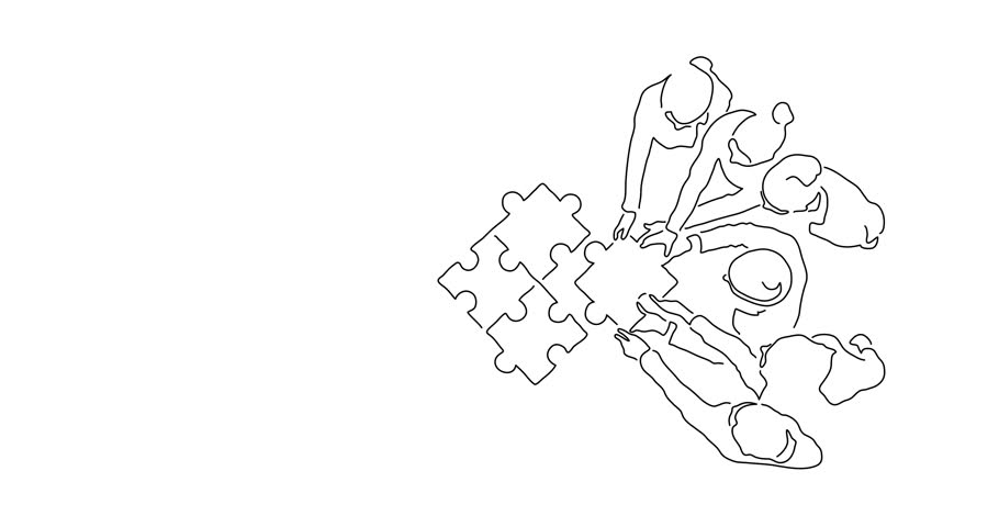 910x480 Teamwork Making A Puzzle Line Drawing, Animated Illustration - Teamwork Drawing