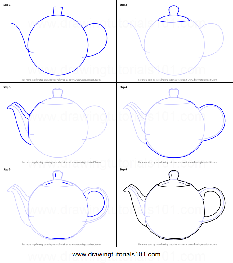 751x846 how to draw a teapot printable step - Teapot Drawing
