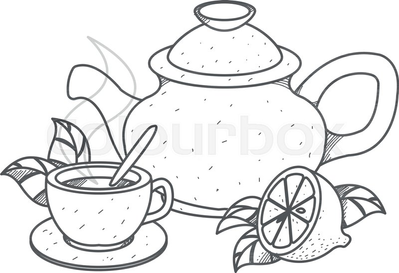 800x548 teapot, cup of tea with lemon outline stock vector colourbox - Teapot Drawing