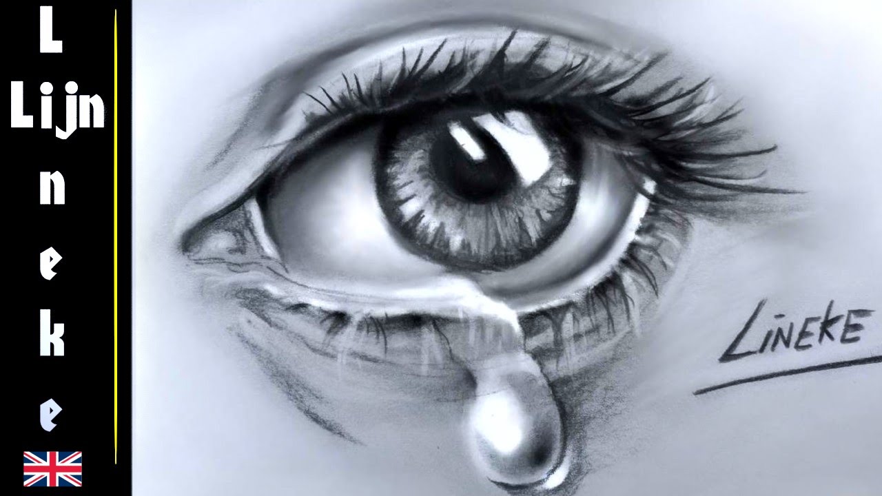 1280x720 Realistic Eye And Teardrop Drawing Charcoal And Pastel Pencil - Teardrop Drawing