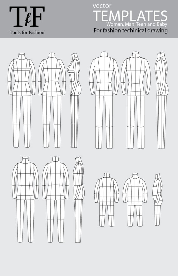 570x881 fashion technical drawing templates etsy - Technical Drawing Fashion