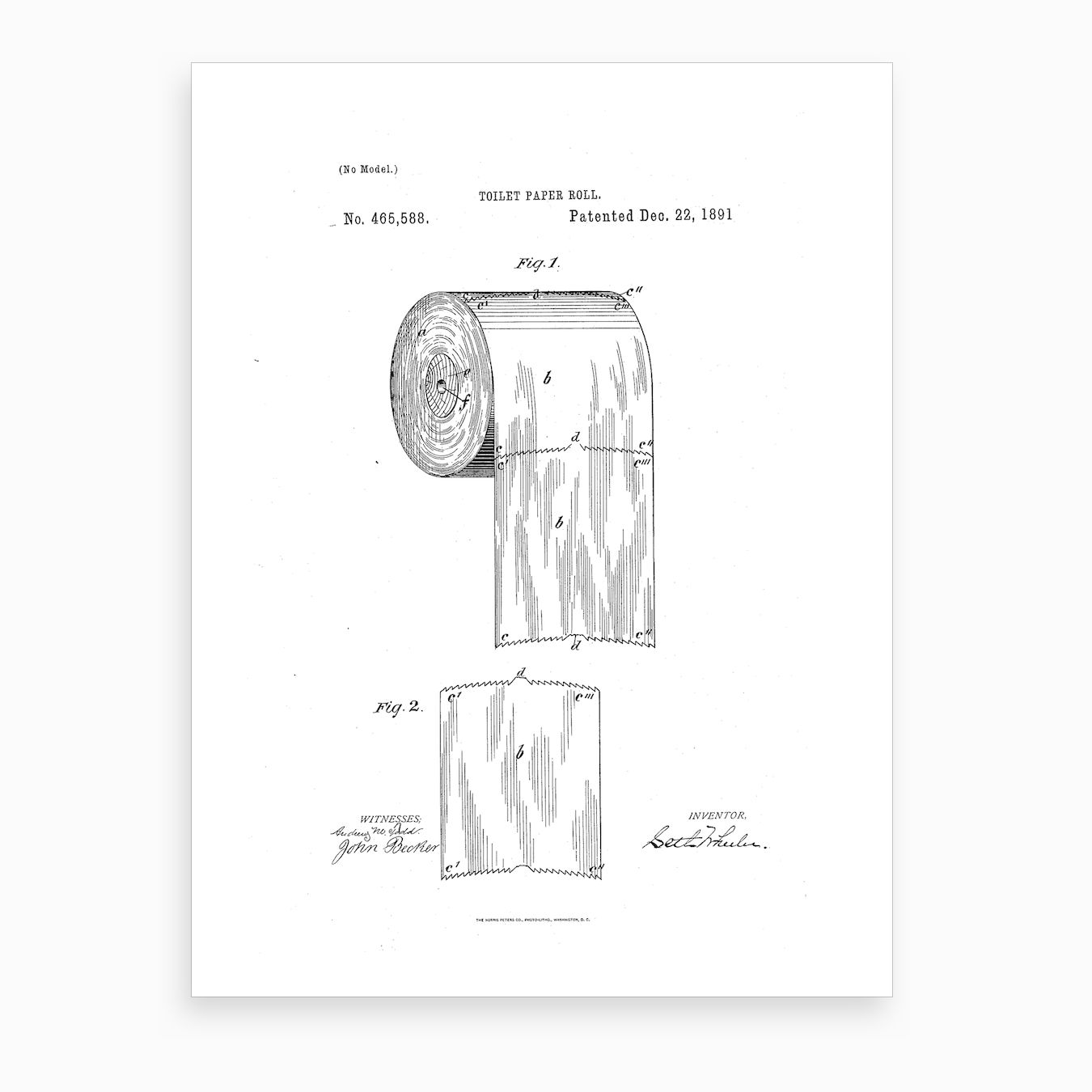 1350x1350 Toilet Paper Roll Art Print - Technical Drawing Font