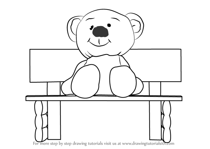 800x567 Learn How To Draw Teddy Bear Sitting On Bench - Teddy Bear Drawing For Kid