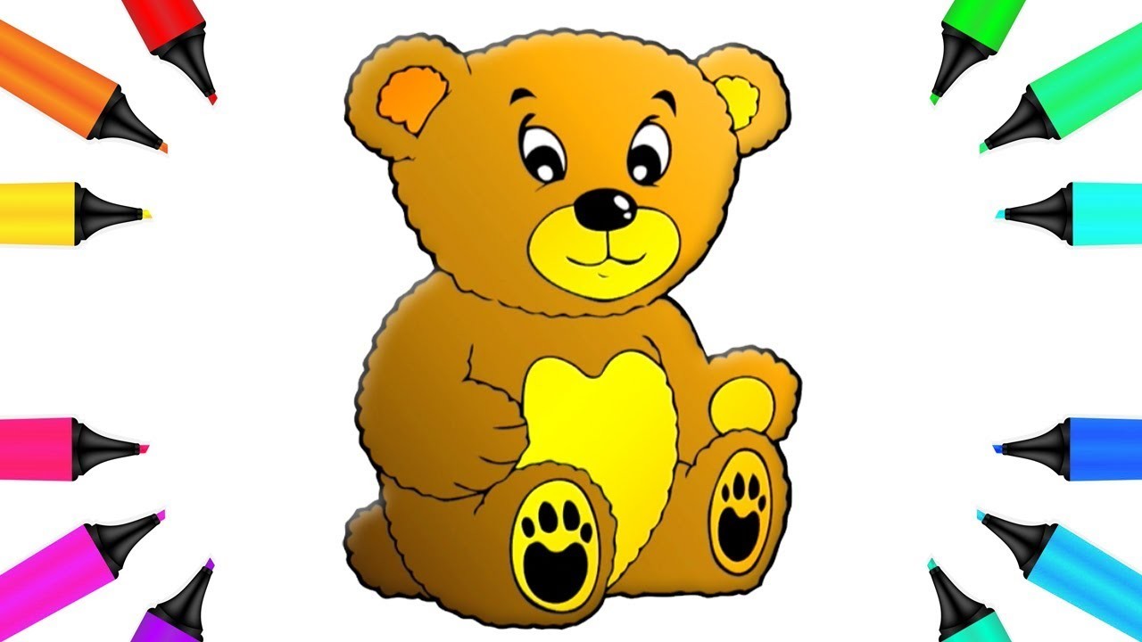 1280x720 Little Teddy Bear Drawing And Coloring With A Rainbow Magic Marker - Teddy Bear Drawing Pictures