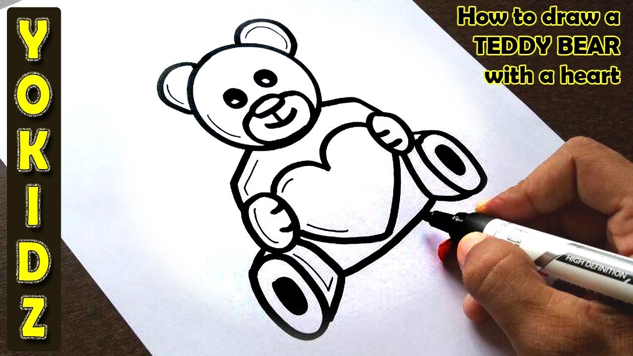 1280x720 How To Draw A Teddy Bear With A Heart - Teddy Bear Drawing With Heart