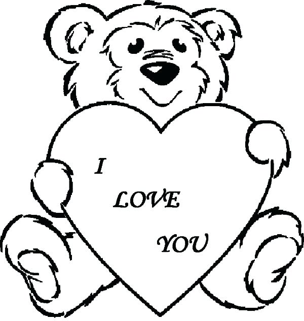 600x632 I Love You Teddy Bear Coloring Pages Great Free Clipart - Teddy Bear Drawing With Heart