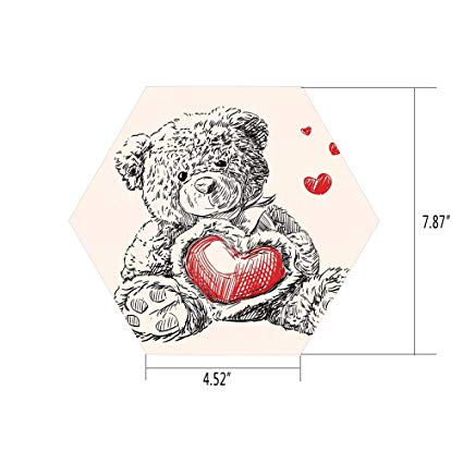 425x425 iprint hexagon wall sticker,mural decal,doodle - Teddy Bear Drawing With Heart