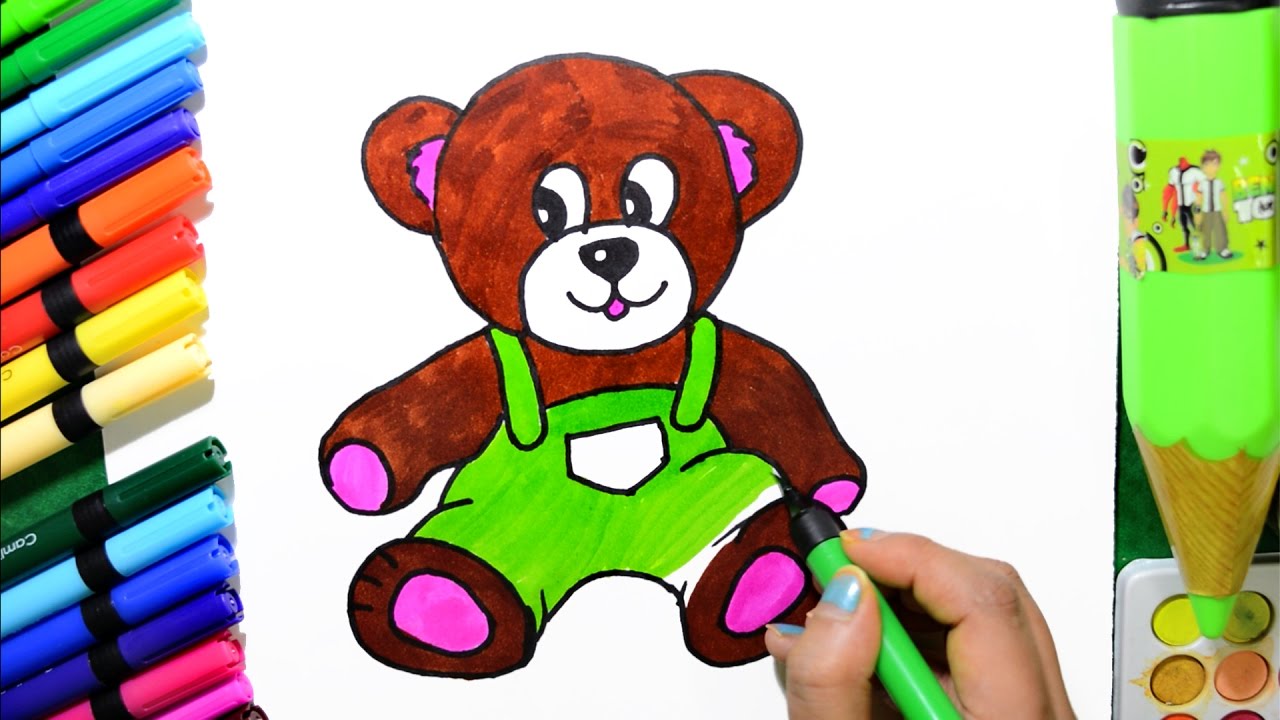 1280x720 Draw And Color Cute Teddy Bear Coloring - Teddy Bear For Drawing