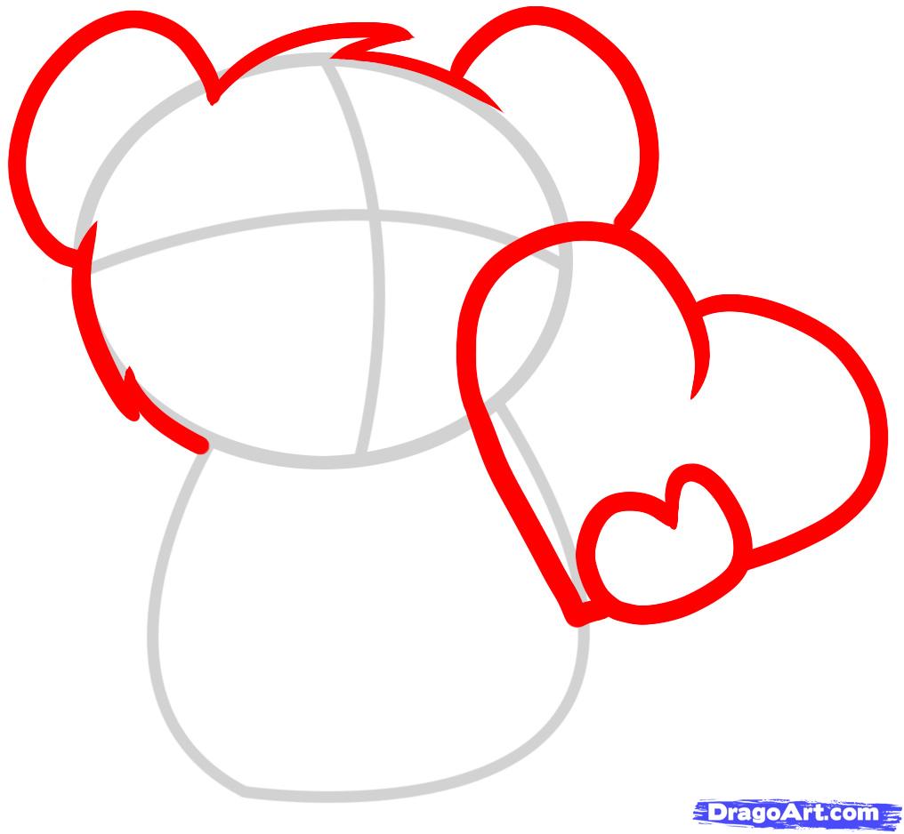 1016x938 How To Draw A Valentines Bear, Valentine Bear, Step - Teddy Bear Holding A Heart Drawing