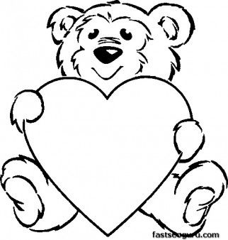 322x338 Printable Coloring Pagevalentines Day Teddy Bear With Heart - Teddy Bear Holding A Heart Drawing