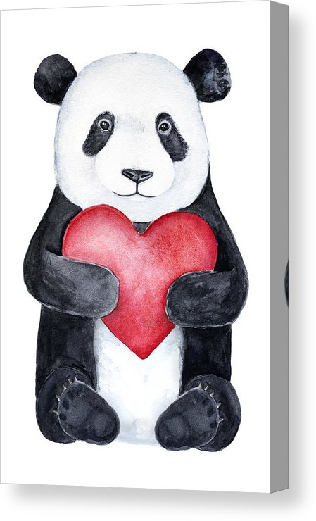 449x740 Cute Little Panda Teddy Bear Holding A Big Red Heart Canvas Print - Teddy Bear Holding A Heart Drawing