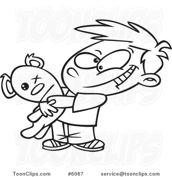 581x600 Cartoon Black And White Line Drawing Of A Boy Hugging His Mangled - Teddy Bear Line Drawing