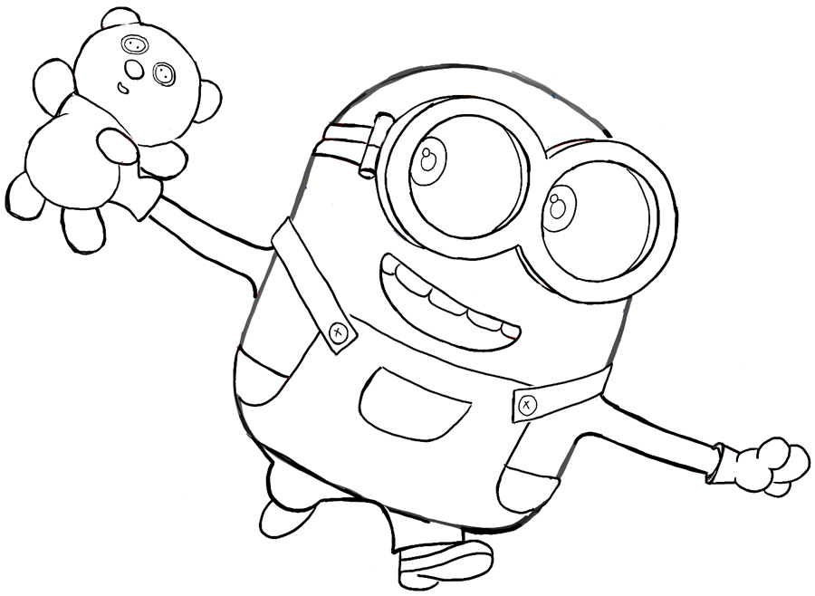 900x658 How To Draw Bob The Minion With A Teddy Bear From The Minions - Teddy Drawing