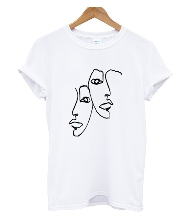 617x724 hahayule twin art line drawing women aesthetic white t shirt - Tee Shirt Drawing