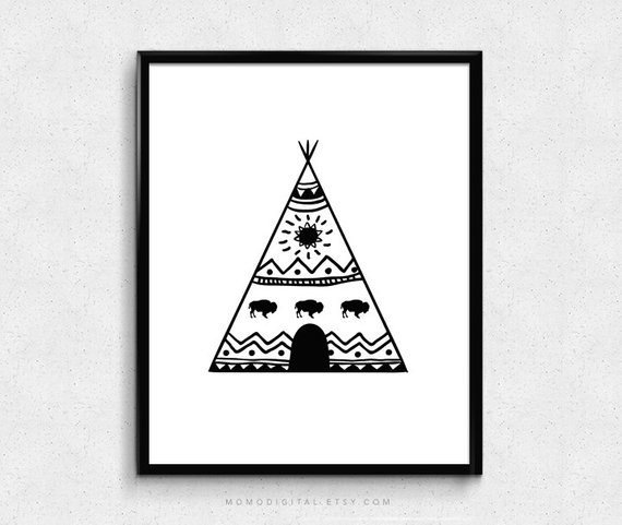 570x481 sale teepee tribal print tribal poster hand drawn tent etsy - Teepee Tent Drawing