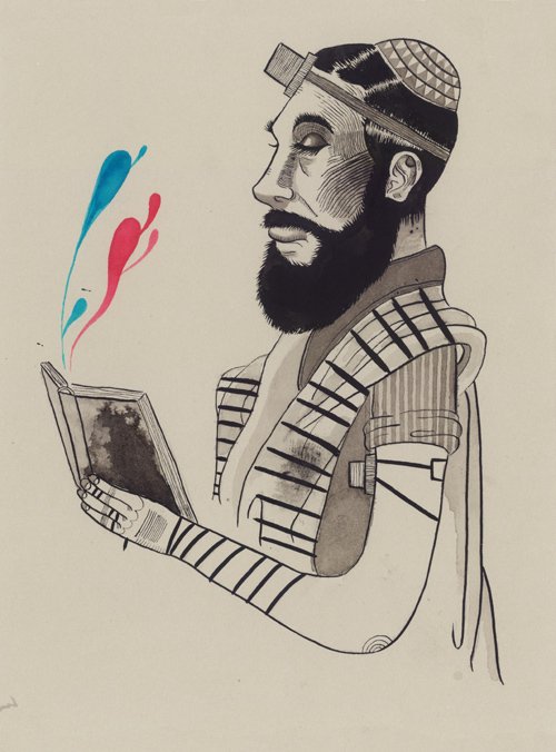 500x676 Notes From The Tribe Jewish Art Tefillin Print - Tefillin Drawing