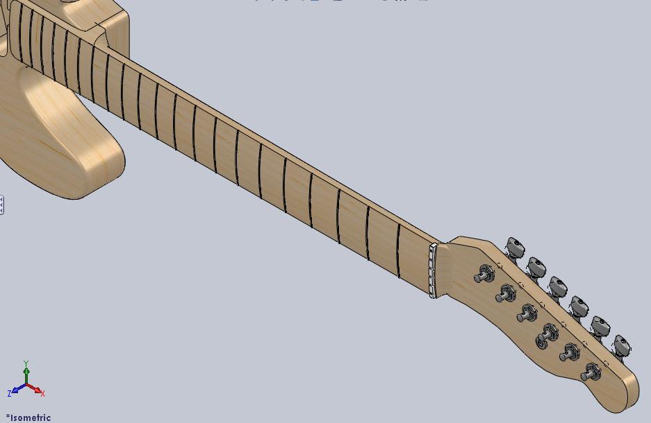 937x610 complete telecaster guitar neck in solidworks - Telecaster Drawing